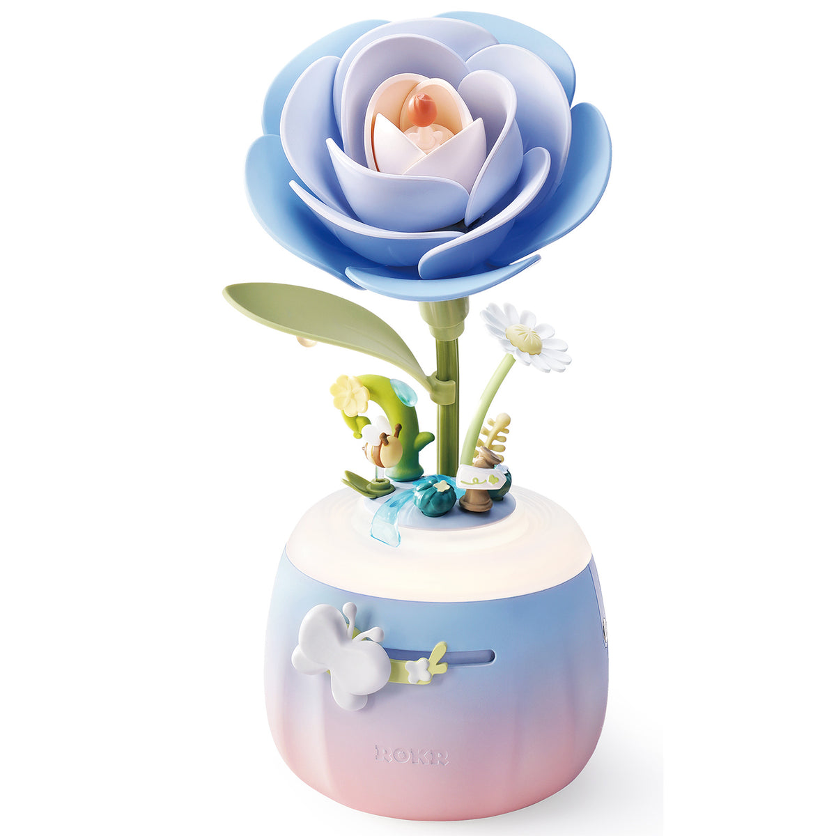 Produktfoto der Robotime Starry Camellia Lamp, Kunststoff-Bausatz für eine zartblaue Nachtlampe in Form einer Kamelie
